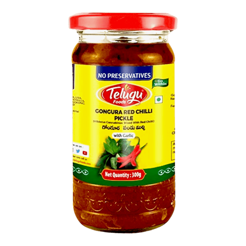 Telugu Foods Gongura Red chilli Pickle (with garlic) 300g