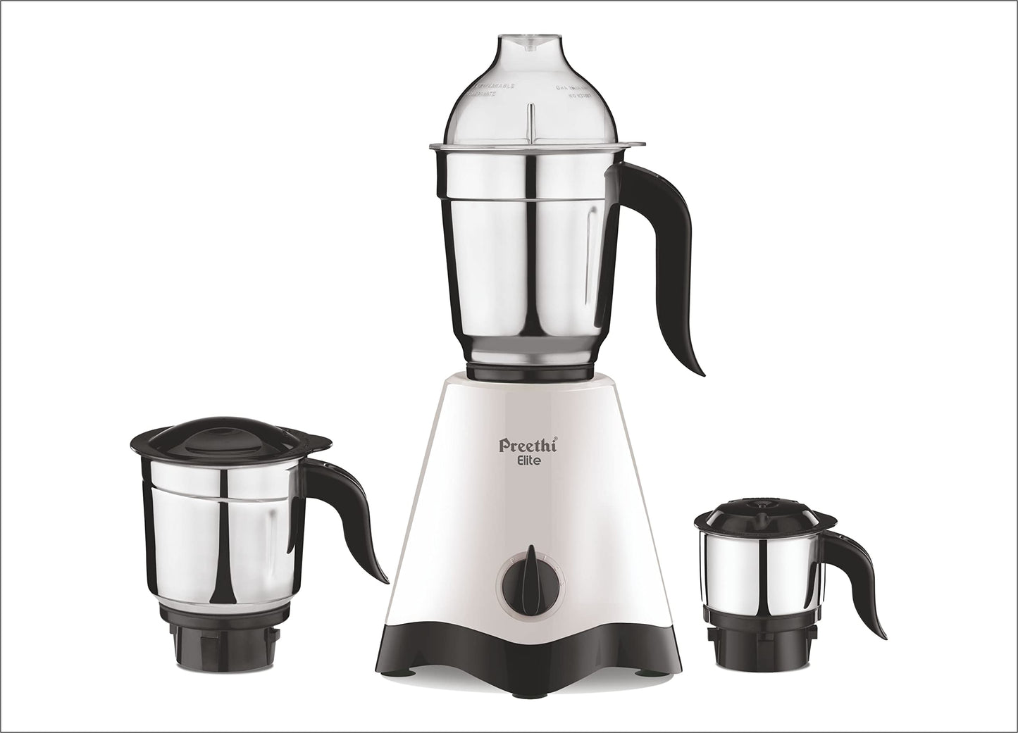 Preethi Plastic Elite Plus Black Mixer Grinder, 700 Watt, White-Black, 3 Jars